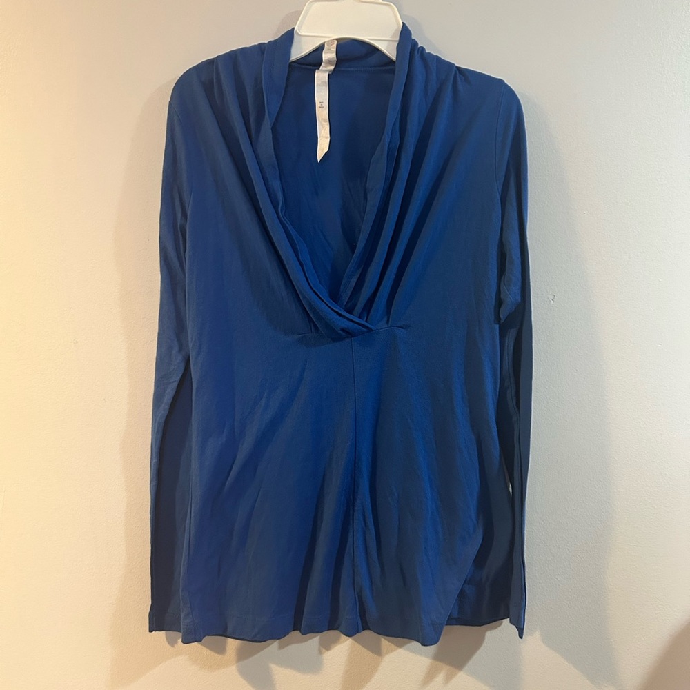 Izod Women's Royal Blue Drape Neck Blouse long sleeve size small